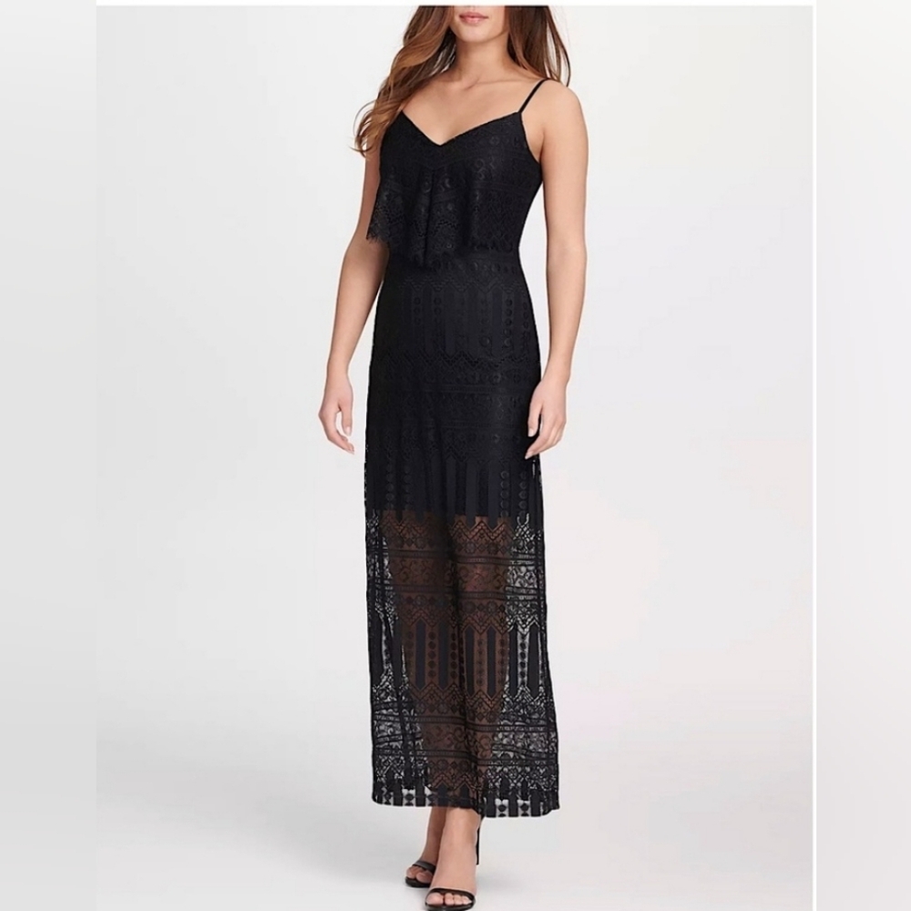 NWT Guess black lace sheer bottom cocktail dress